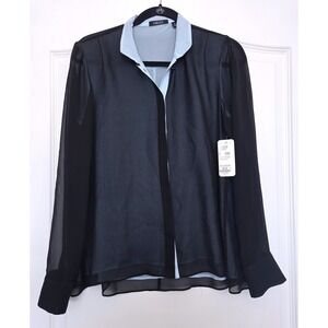 Carlisle Women 100% Silk Chiffon Sheer Blouse Black Blue Two Tone Size 6 NWT